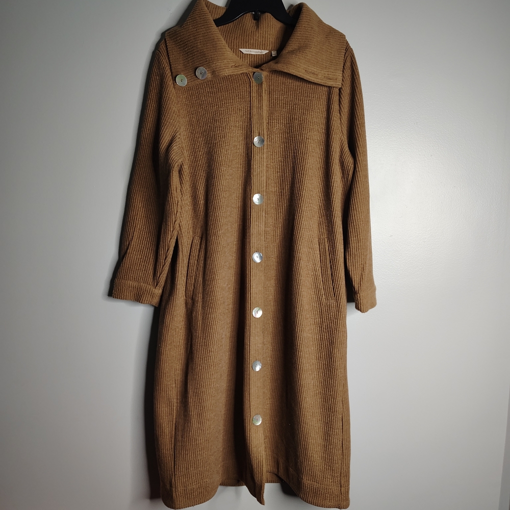 Soft Surroundings Brown Waffle Knit Shell Button Long Cardigan Sweater Size XL
